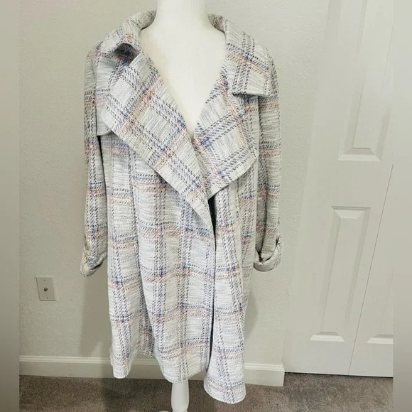 New Anthropologie Dolan Long Plaid Sweater Coat Size S - Picture 3 of 9
